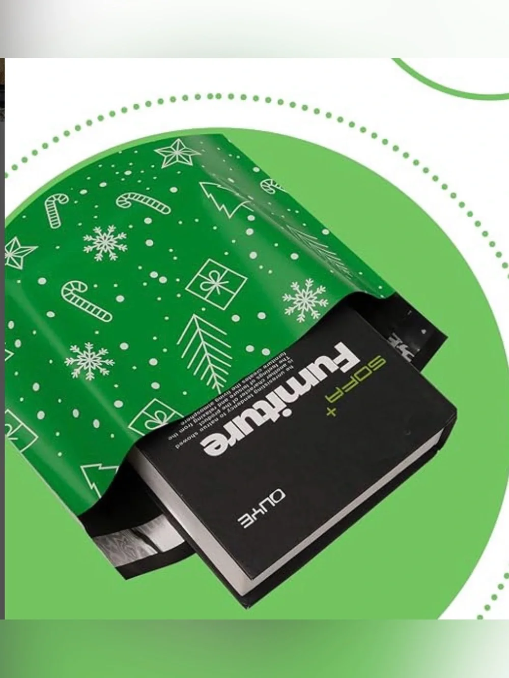 Green Holiday Polymailer Bags with White Festive Icons